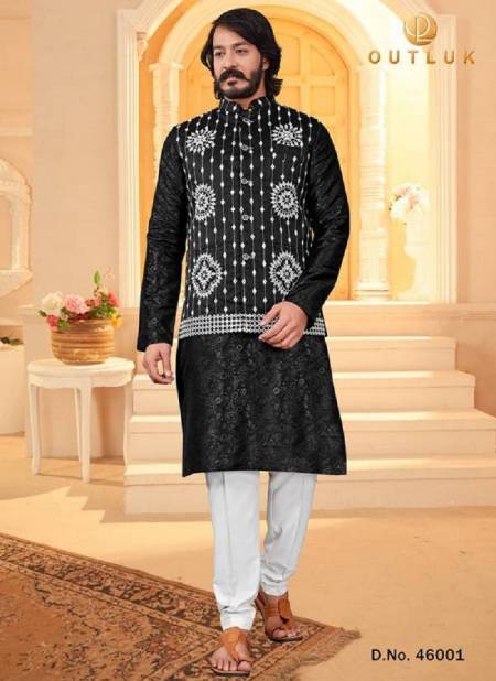 Black Colour New Exclusive Festive Wear Kurta Pajama With Jacket Mens Collection 46001